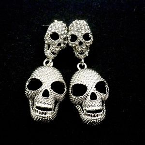 Skull Earrings Crystal Dangles 2"